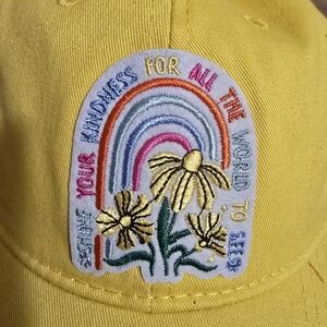 Yellow Embroidered Cap with Rainbow Design